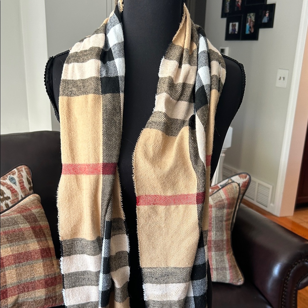 Elegant Tan and Black Plaid Scarf